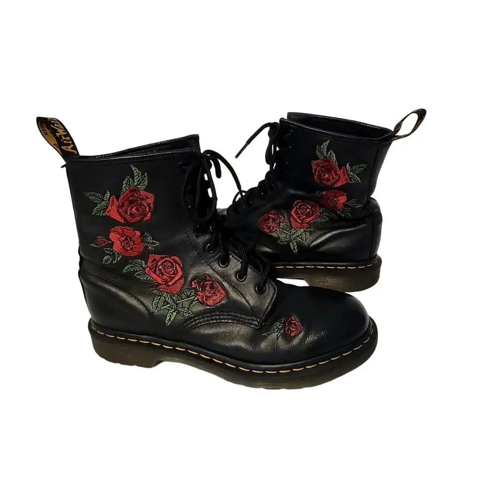 Dr. Doc Martens Air Wait 1460 Vonda Floral Leather Lace Up Boots Wmn 9 Roses New